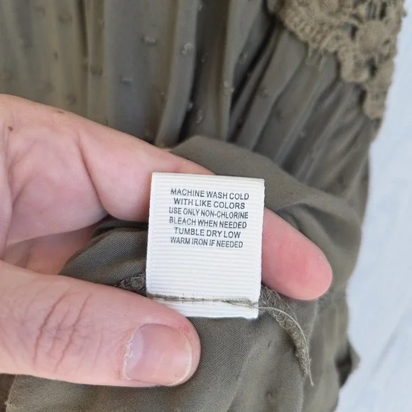 Womens L Peasant Babydoll Top Tunic Crochet Olive Green Cottage Boho Festival‎ - Picture 8 of 10